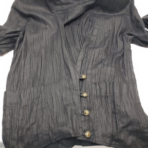 Vintage Black Women's Linen Jacket Blazer Relaxed Boxy - Picture 10 of 16